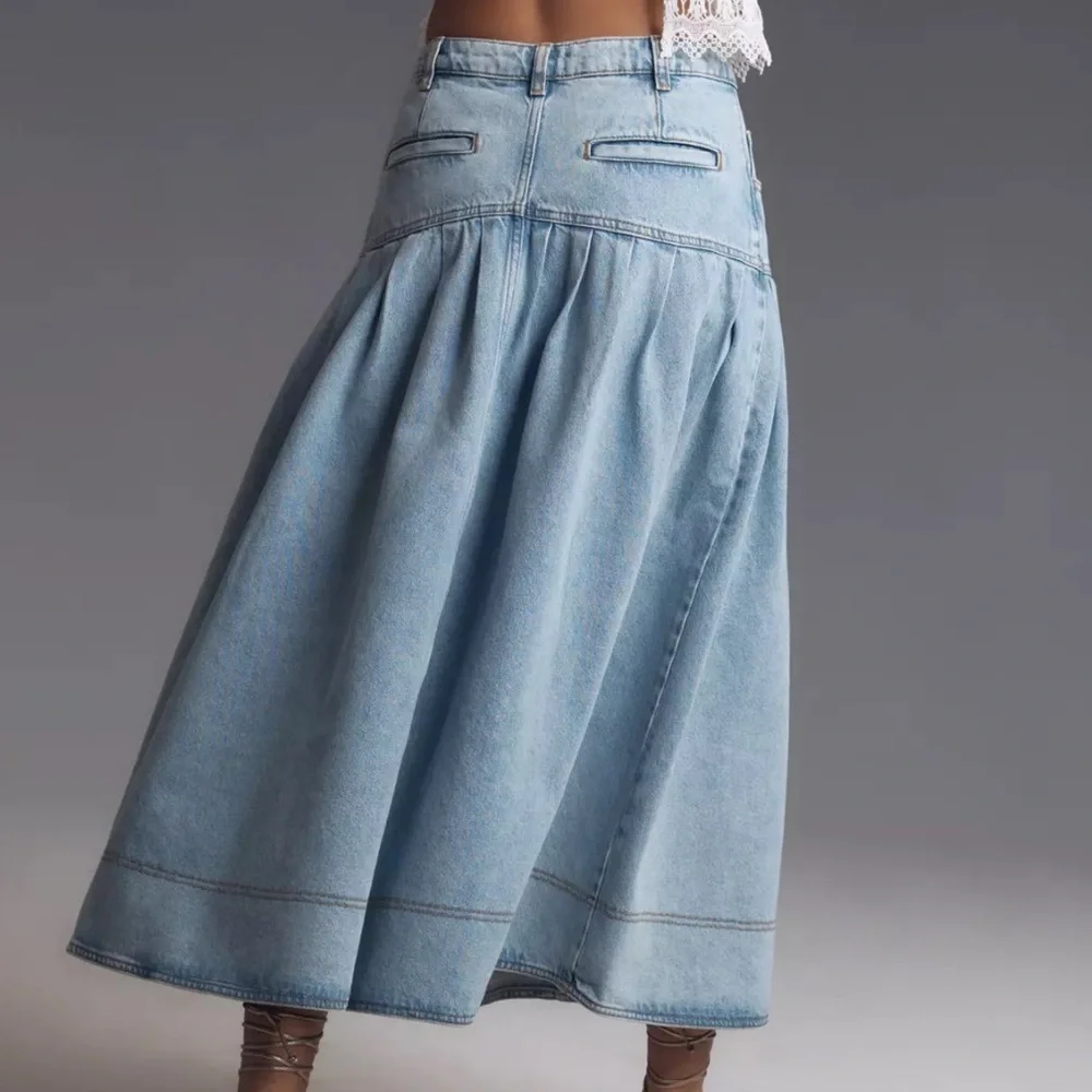 Anthropologie Pilcro pleated basque waist denim midi skirt size 14